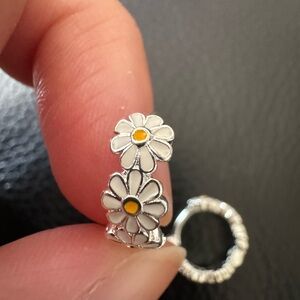 Silver Tone Daisy Floral Hoop Earrings